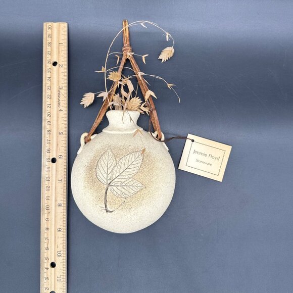 Vintage Wall Vase Jimmie Floyd Stoneware Pottery Leaf Clay Art 1978 Botanical - Picture 10 of 11